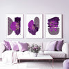 Set of 3 Purple and Gold Abstract Leopard Prints