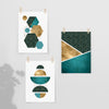 set of 3 teal and gold abstract art