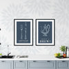 2pc retro blue bon appetite kitchen prints