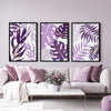 set of 3 purple and gold living room botanical wall art
