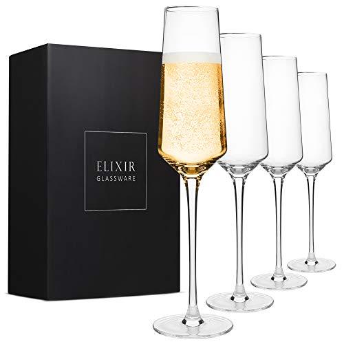 Modern Crystal Mimosa Glasses Copas de Champaign 6 Oz Lead Free Slanted Drinking Cup with Stem Anniversary for Sparkling Wine Gift for Wedding Champagne Flutes Glass set of 4 Birthday 
