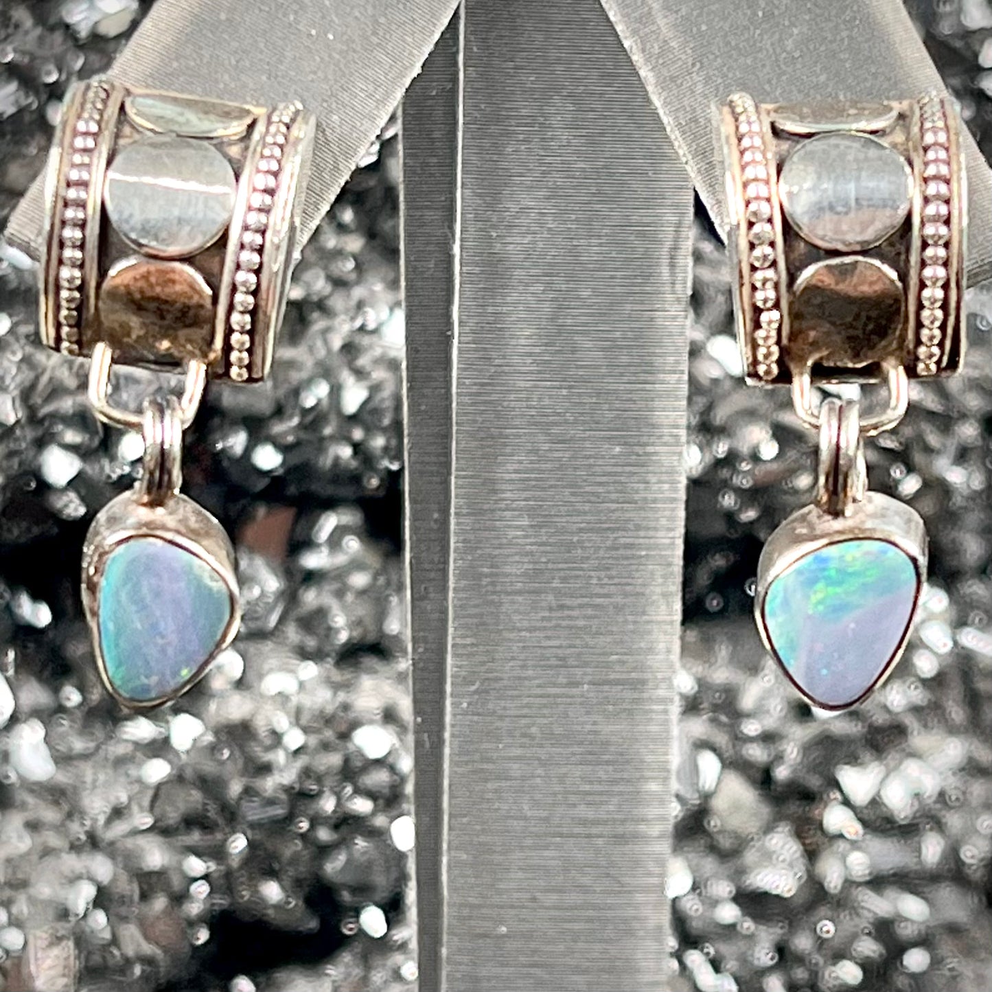 Kuzco and Pacha ~ Sterling Silver Semi-Black Opal Doublet Earrings