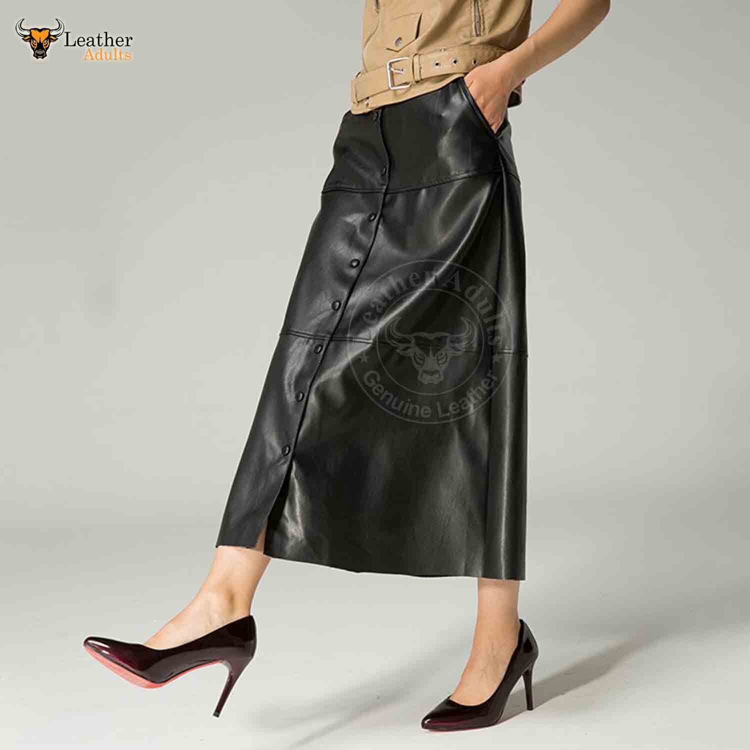 DROMe Leather Midi Skirt in Black Womens Clothing Skirts Mid-length skirts 