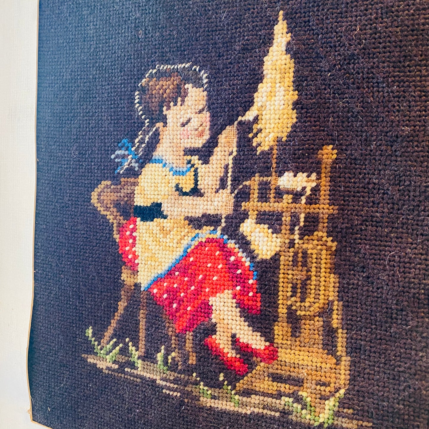 【USA vintage】刺繍 ウォールデコ 女の子
