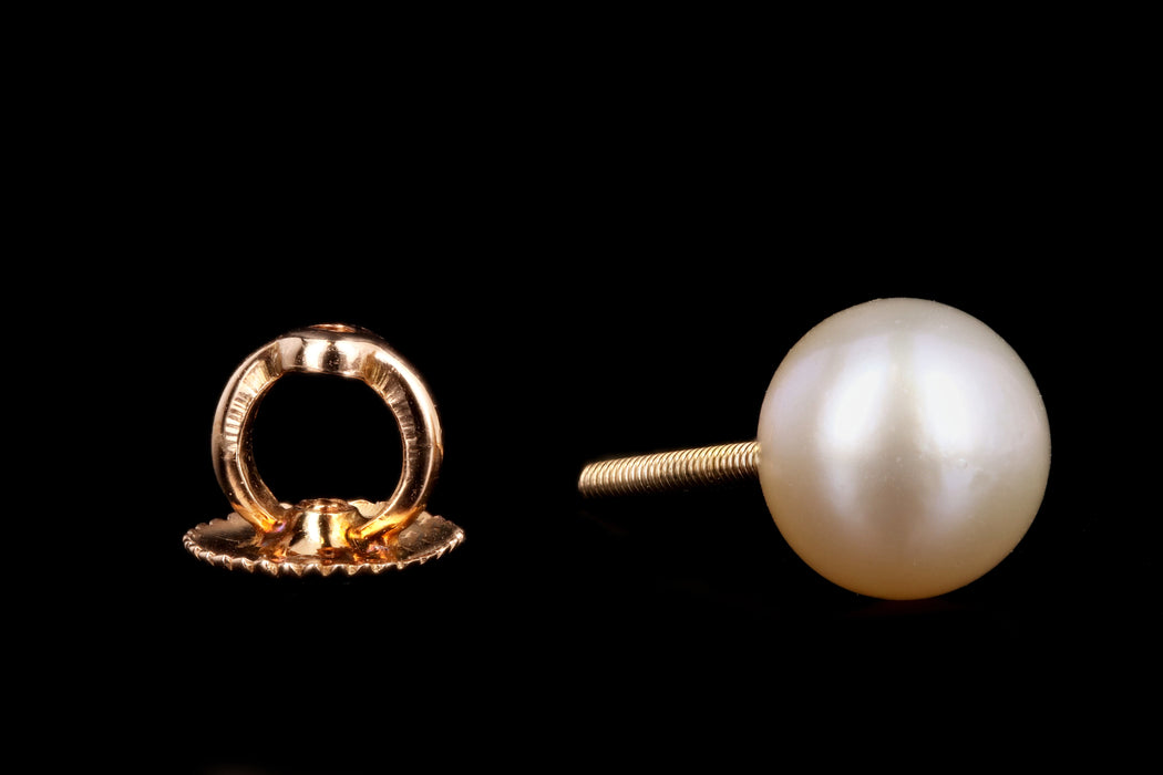 Modern 14K Yellow Gold 6.50mm Cultured Pearl Screw Back Earrings - Queen May