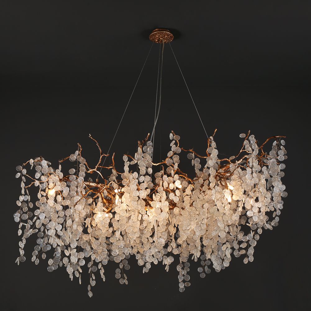 Modern Branch Chandelier with Clear Small Round Leaves