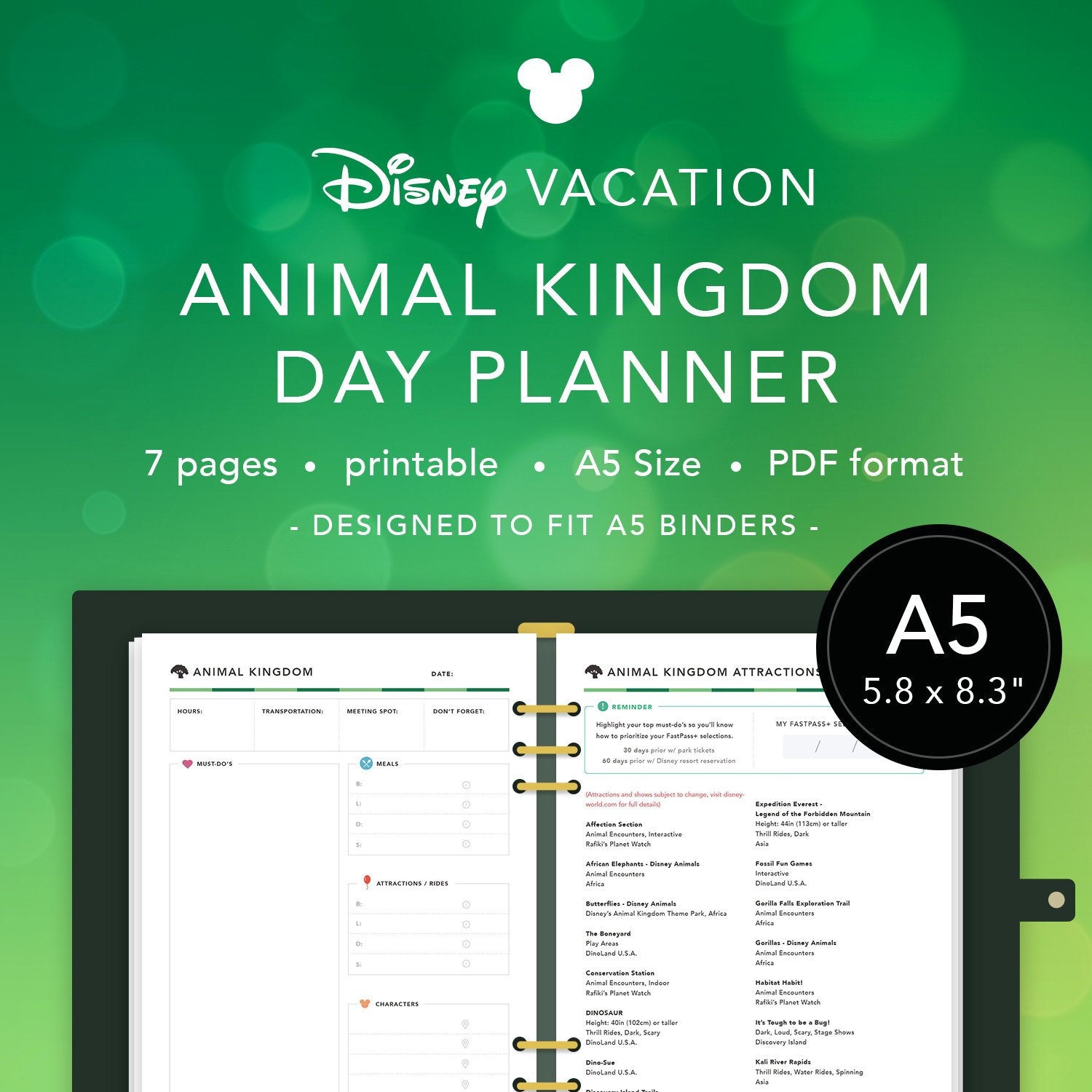 A5 Disney Animal Kingdom Planner | INSTANT DOWNLOAD – My Pixie Printables