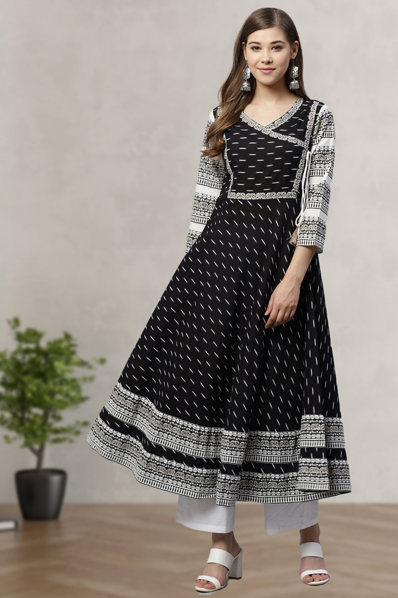 Cotton & Cotton Slub Ikat Printed Anarkali Kurta Dress | Yash Gallery