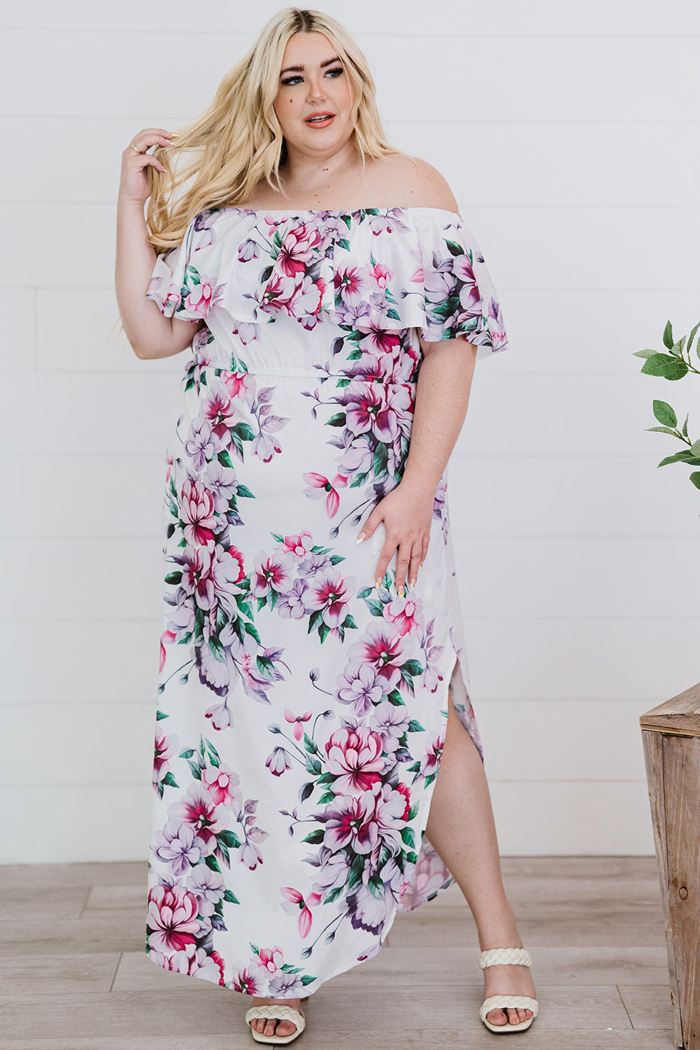 Size Floral Off-Shoulder Layered – plushclothingstore