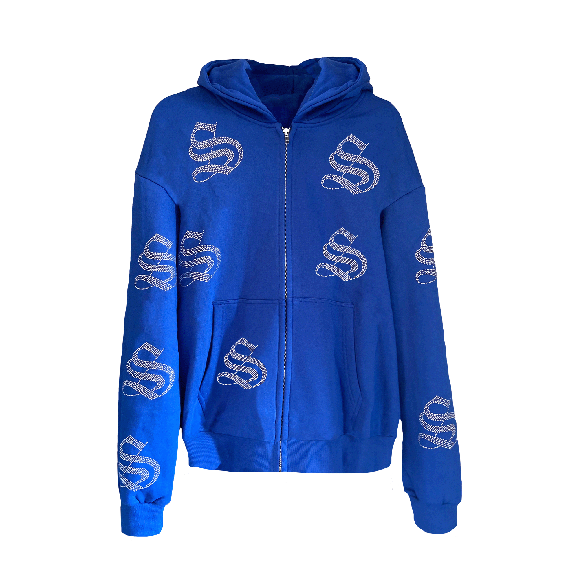 Blue Panel Dagger Rhinestone Zip Up S-