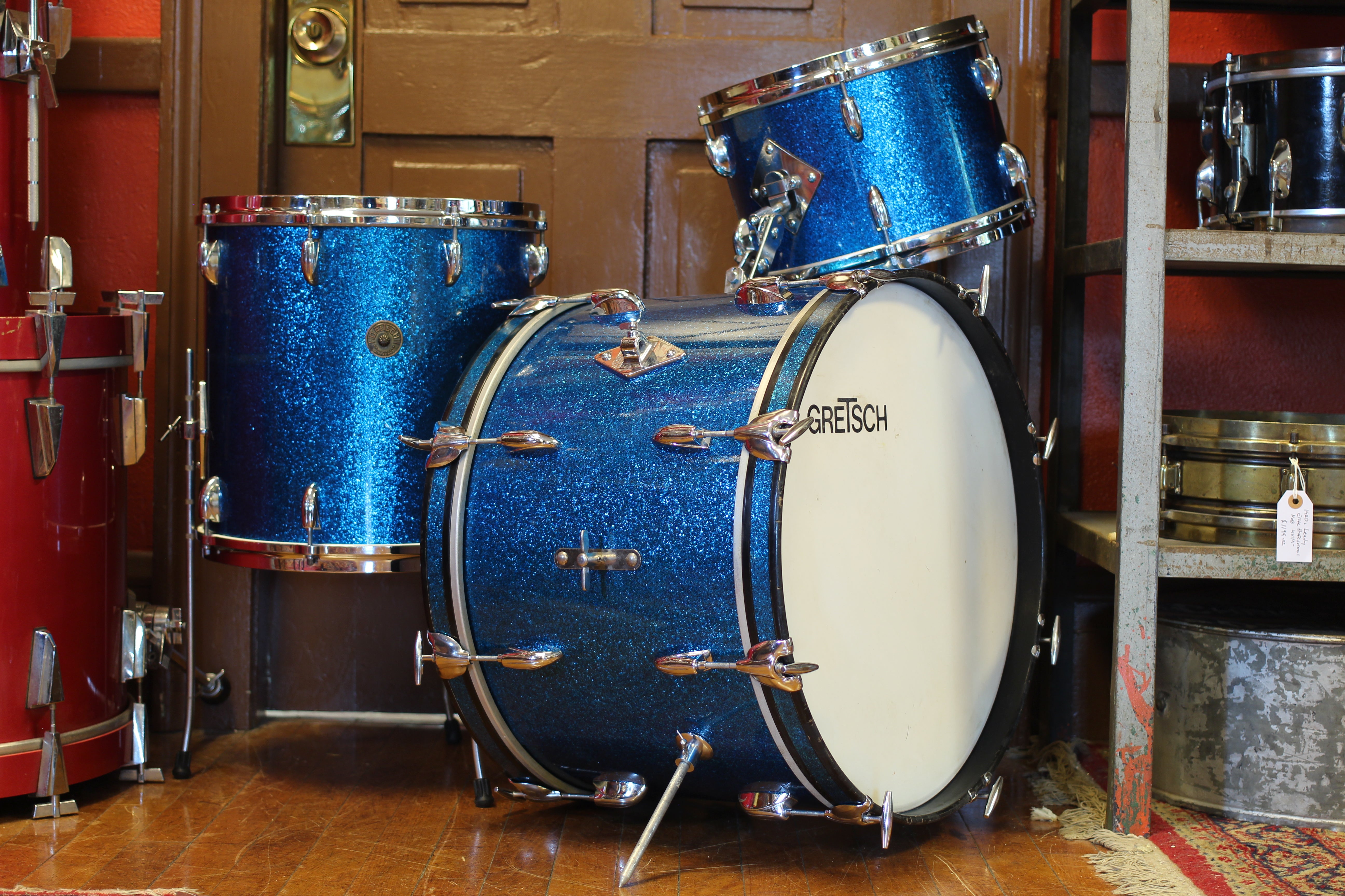 1960's Gretsch Progressive Jazz in Blue Sparkle 14x20 14x14 8x12 – Wood   Weather Drum Shop