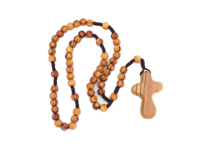 Personalized Olive wood Rosary from Bethlehem, Custom Name, Children Gifts on Christmas, Easter. Prayer Beaded Bead Wooden Rosaries (Palm Cross with Engraving)