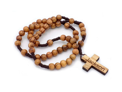 Personalized Olive wood Rosary from Bethlehem, Own Name, Children Gifts, Confirmation, First Communion and Baptism for Boy and Girls. for Mothers Day, Grandma, Parents (With Engraving)