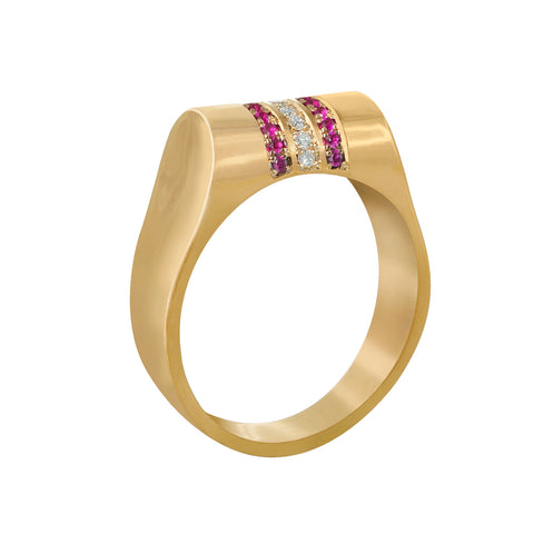 Edge Only Ruby and diamond ring in 14 carat gold