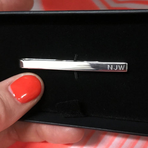 Edge Only Geometric Tie Bar Sterling Silver Engraved. Tie clip 