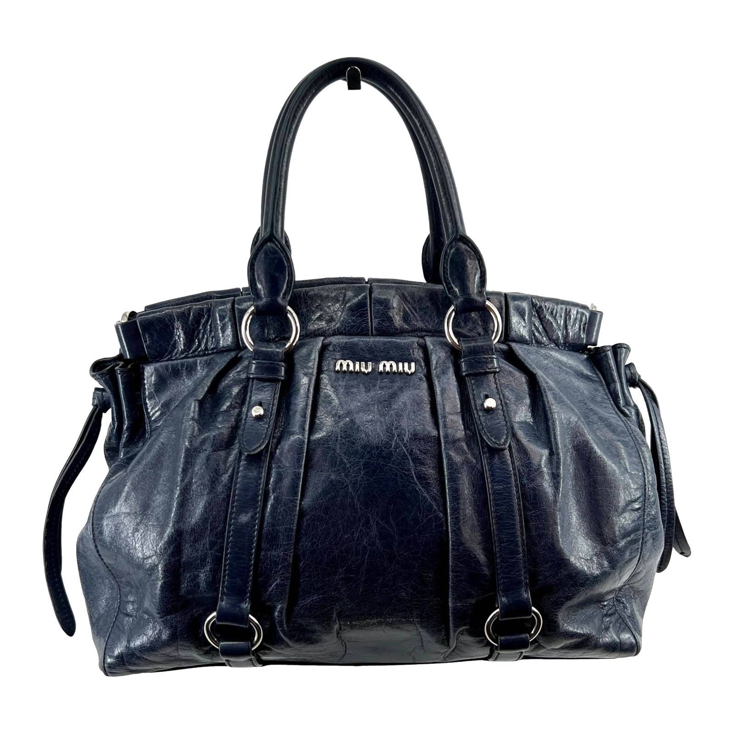 Miu Miu Royal Blue Italian Leather Handbag With Optional Crossbody Strap EUC