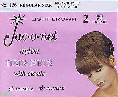 HAIR NET Jac-O-Net #156 French Style Invisible Hair Net w/Elastic(2) pcs.Light Brown