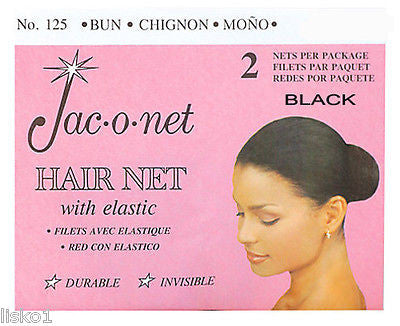 HAIR NET Jac-O-Net #125 w/Elastic Chignon Invisible Hair Net (2) pcs. Black