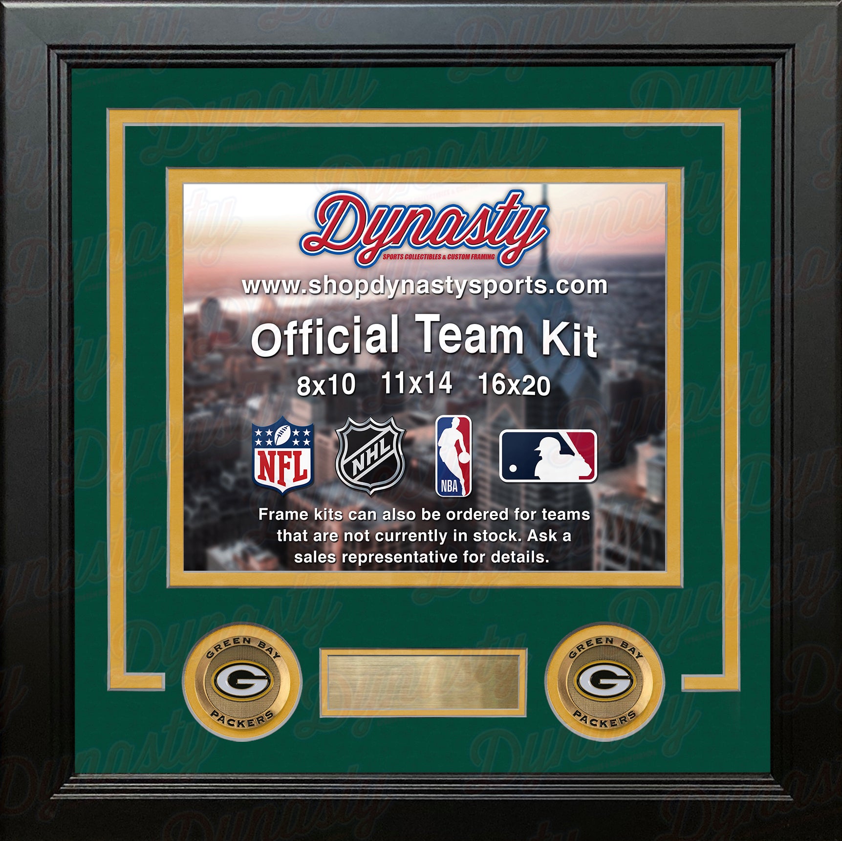 8x10 Frame Green and Gold with Optional Glass and Custom Cut Matting