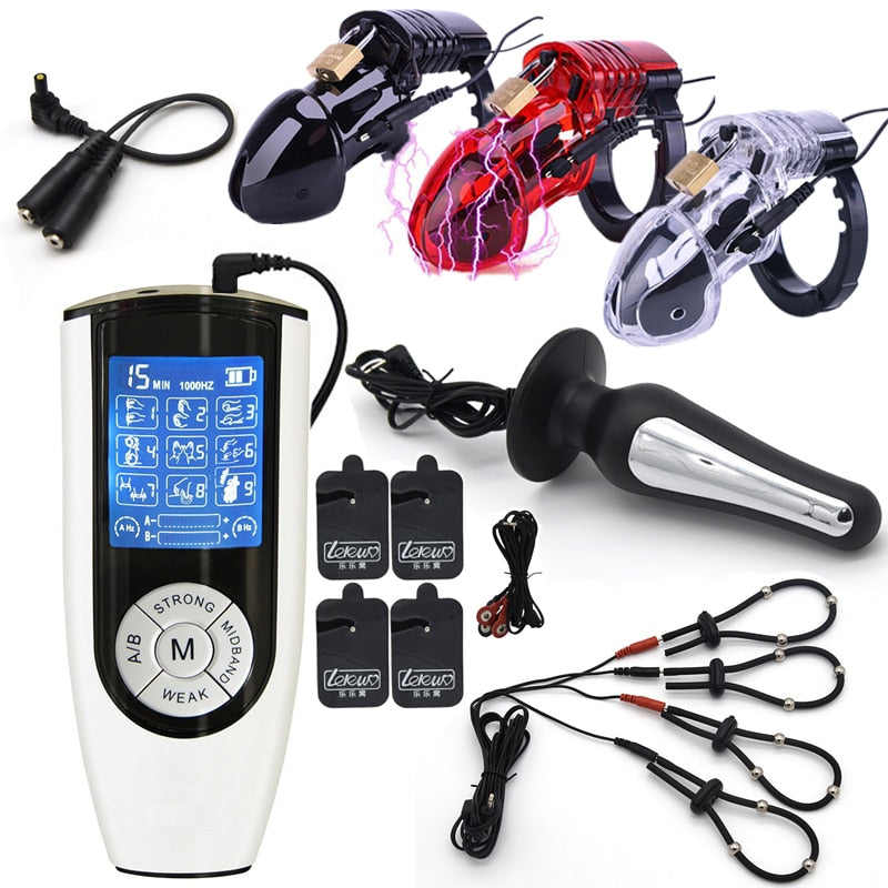 BDSM Strong Host,Electric Shock CB6000 Cock Cage Ball Stretcher Estim