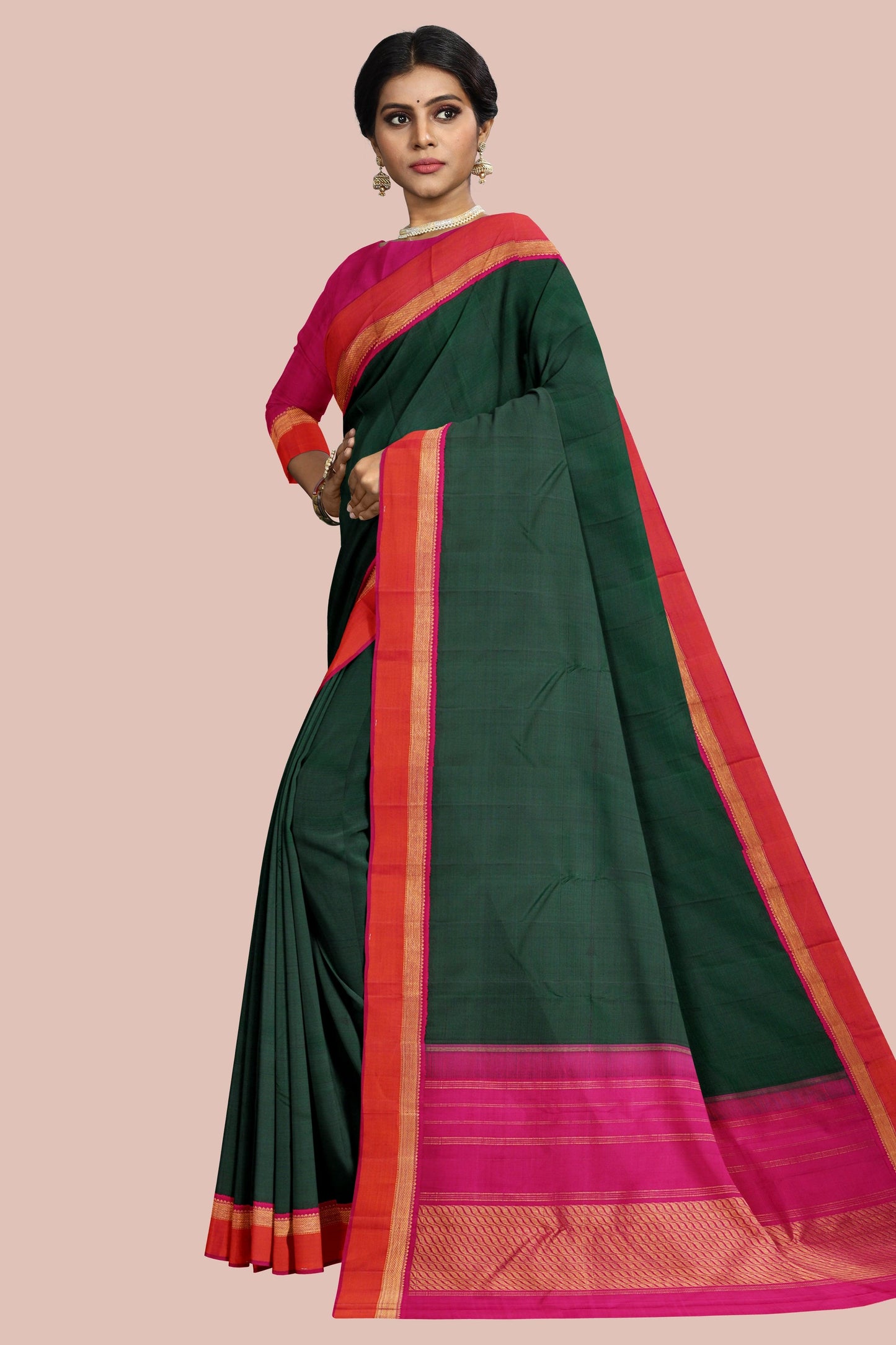 Halfscale green kanchipuram silk saree.