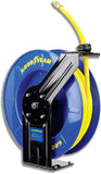 GOODYEAR Air-Hose-Reel Retractable 3/8" Inch x 65' Feet Extra Long Premium Commercial SBR Hose Max 300 Psi Reinforced Steel Construction Spring Driven Heavy Duty Industrial Single Arm & Base - Great Circle UK