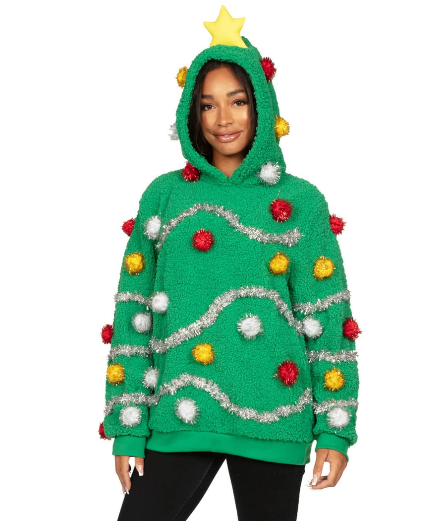 Oh Christmas Tree Hooded Ugly Christmas Sweater: Women's Christmas Outfits  | Tipsy Elves