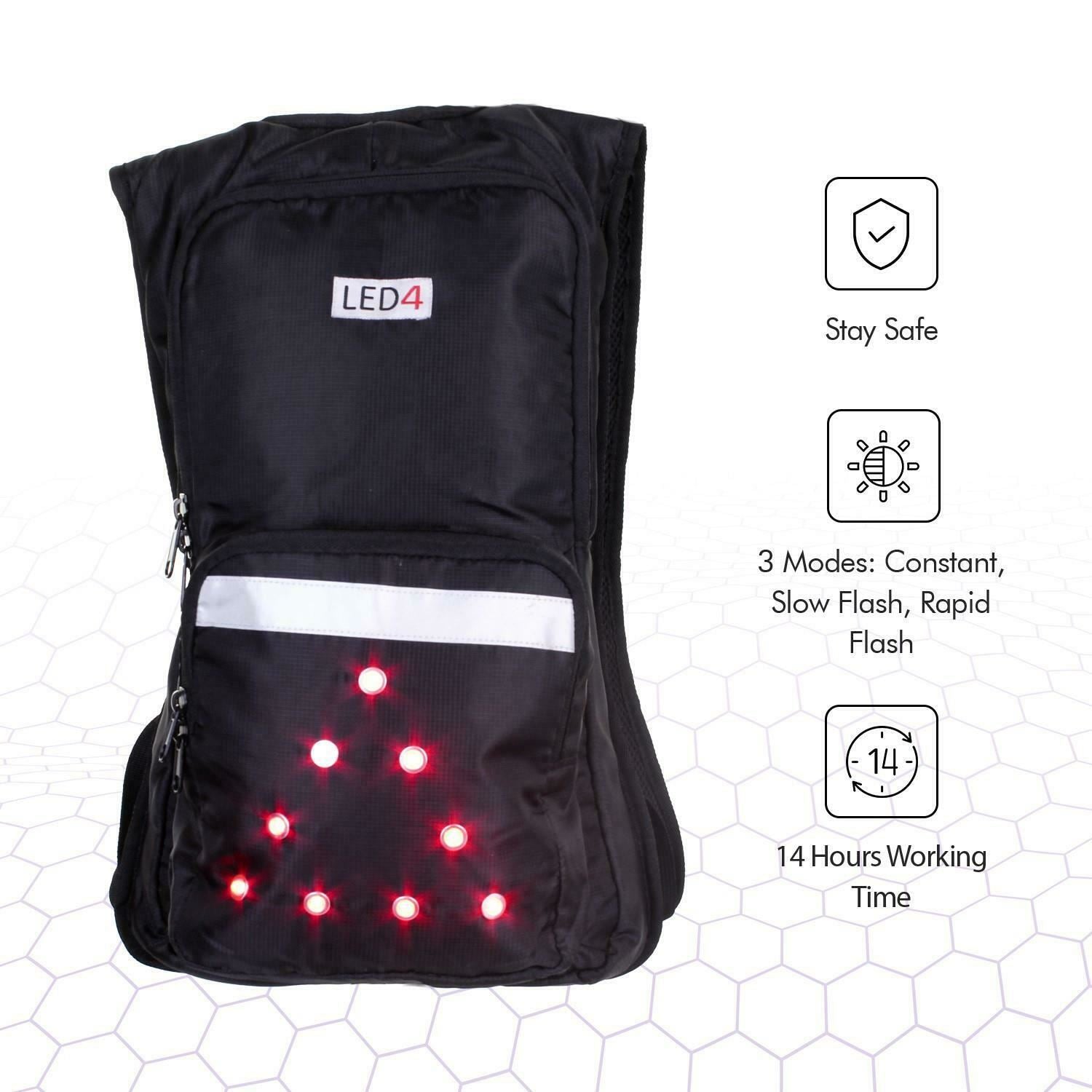 LED Safety Backpack for Bike-14h Battery Life, 3 Light Modes-High Visible(Hi Viz