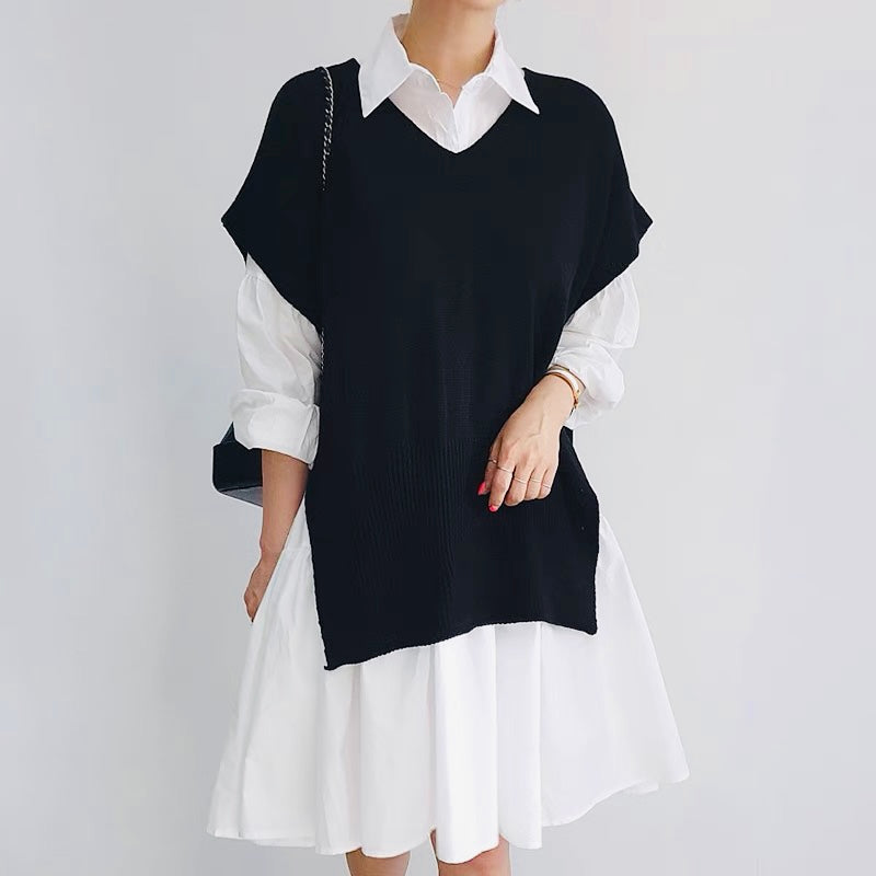 COLLAR KNIT VEST WITH DRESS