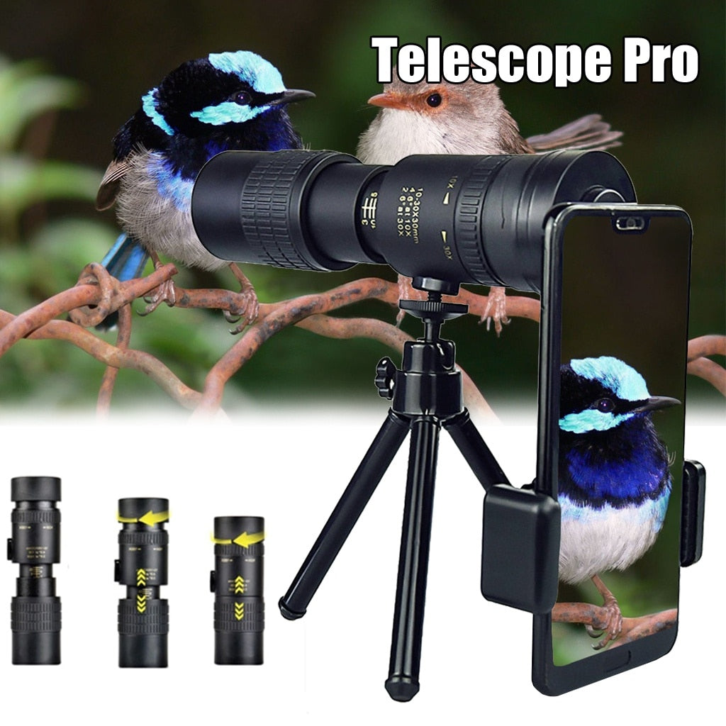 Night Vision Portable Telescope with 3D Gyroscope Tripod Phone Clip for Camping IRRIT 4k 10-300x40mm Super Telephoto Zoom Anti-Shake Monocular Telescope A-No Tripod 