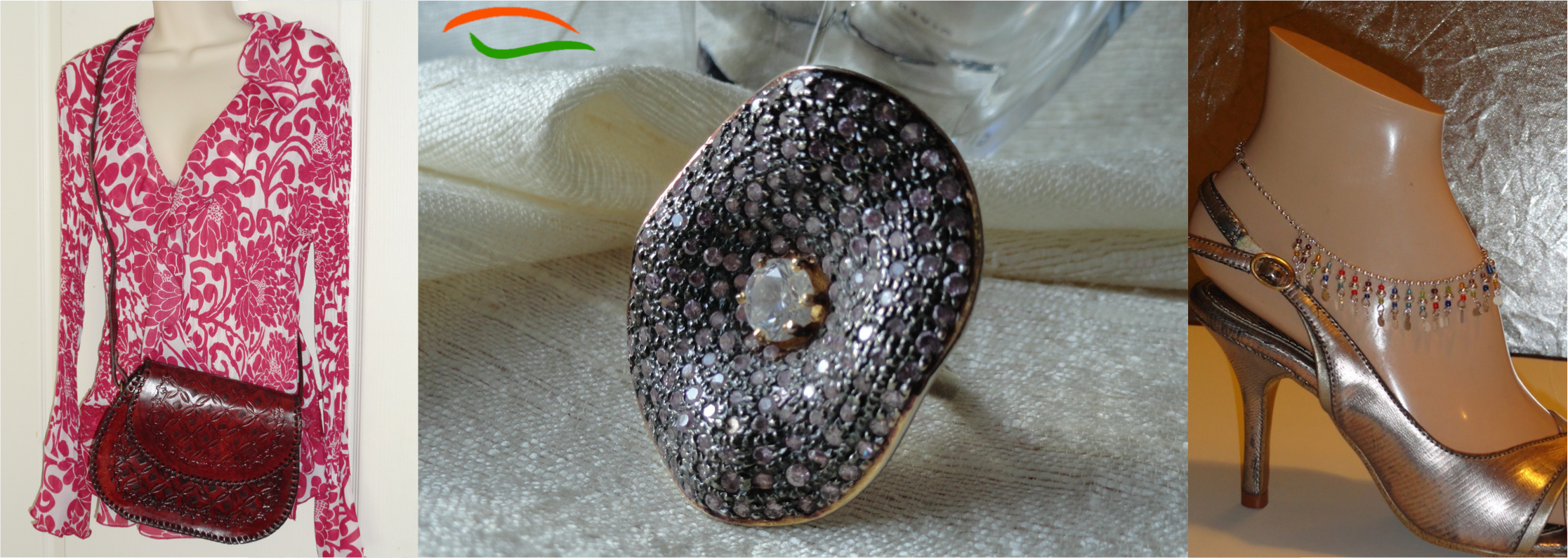 leather handbag mauve stone finger ring minakari anklet artikrti