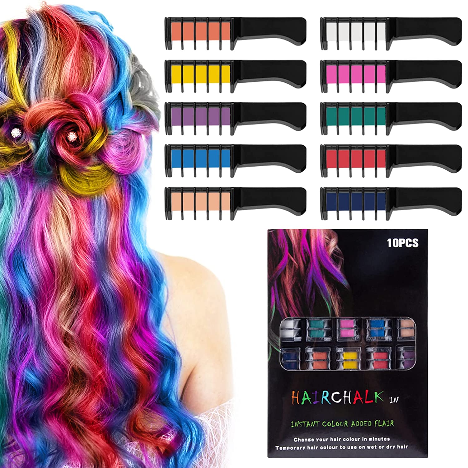 Hair Chalk, 10 Color Washable Hair Chalk Comb Set, Great Birthday Gift –  LAWOHO Store