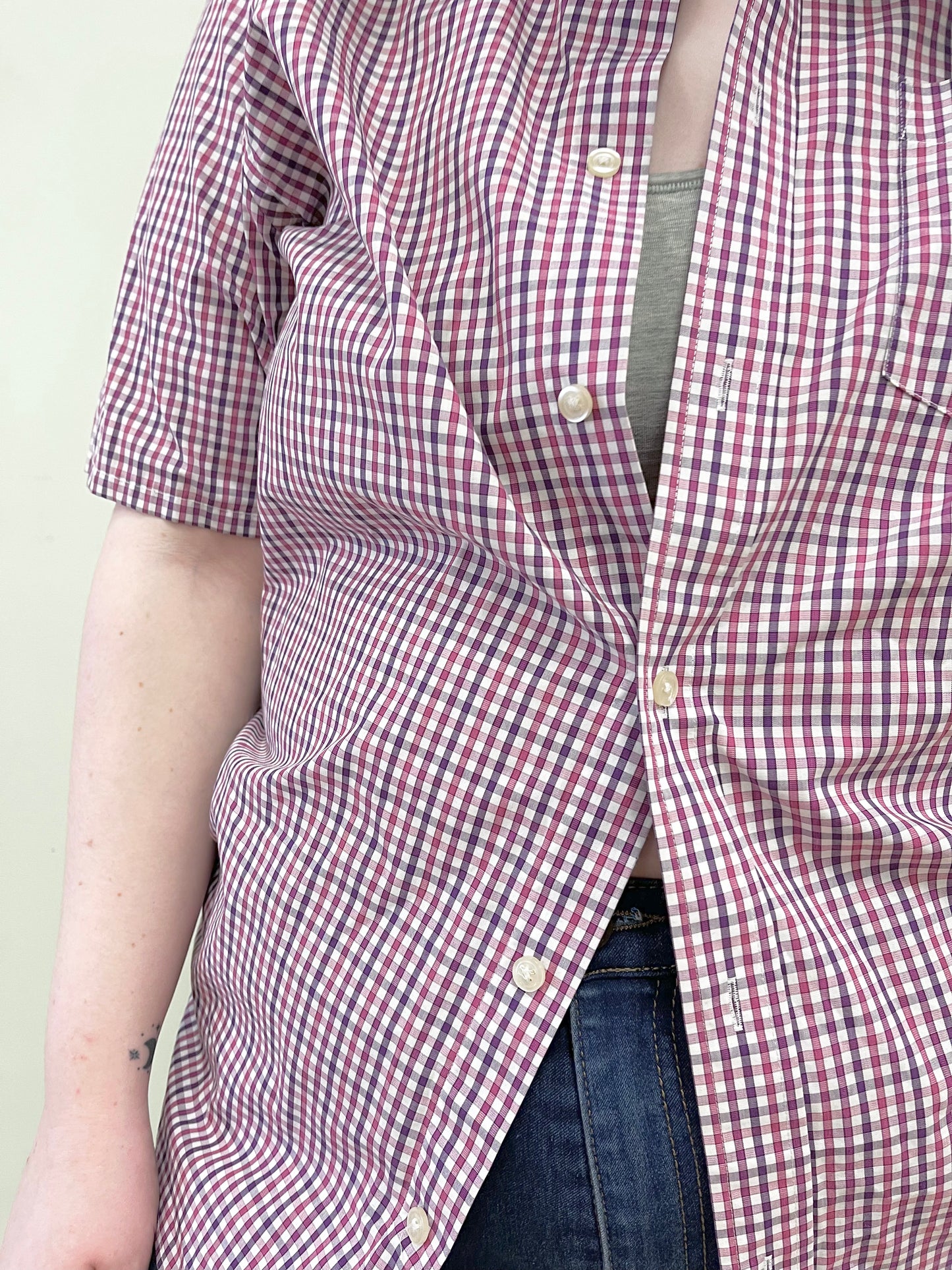 Pink and Purple Plaid Button Up - Large