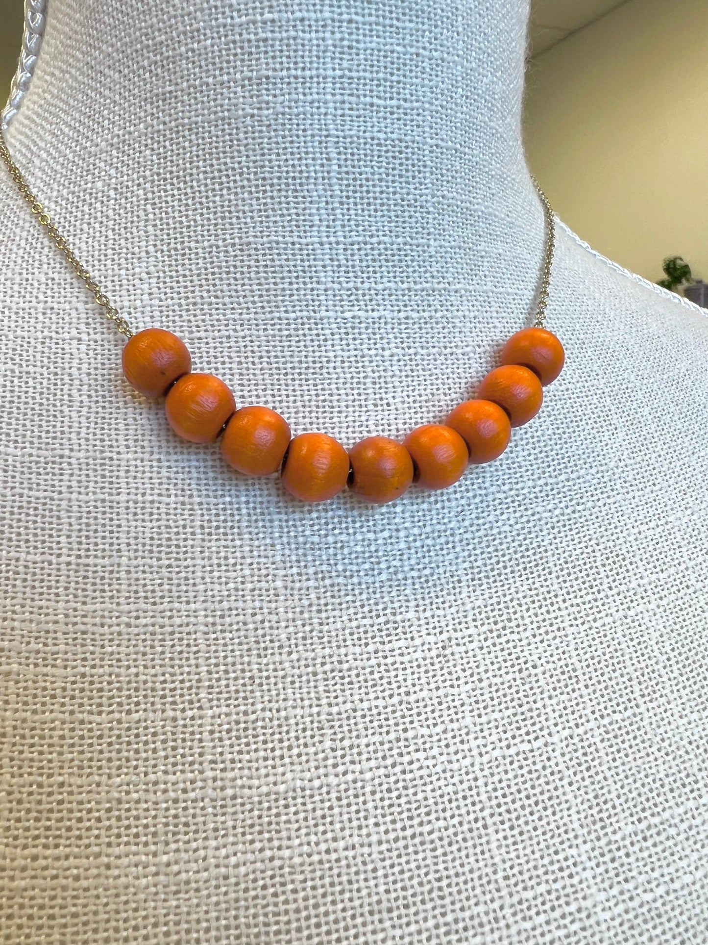 Orange Wood Bead Necklace