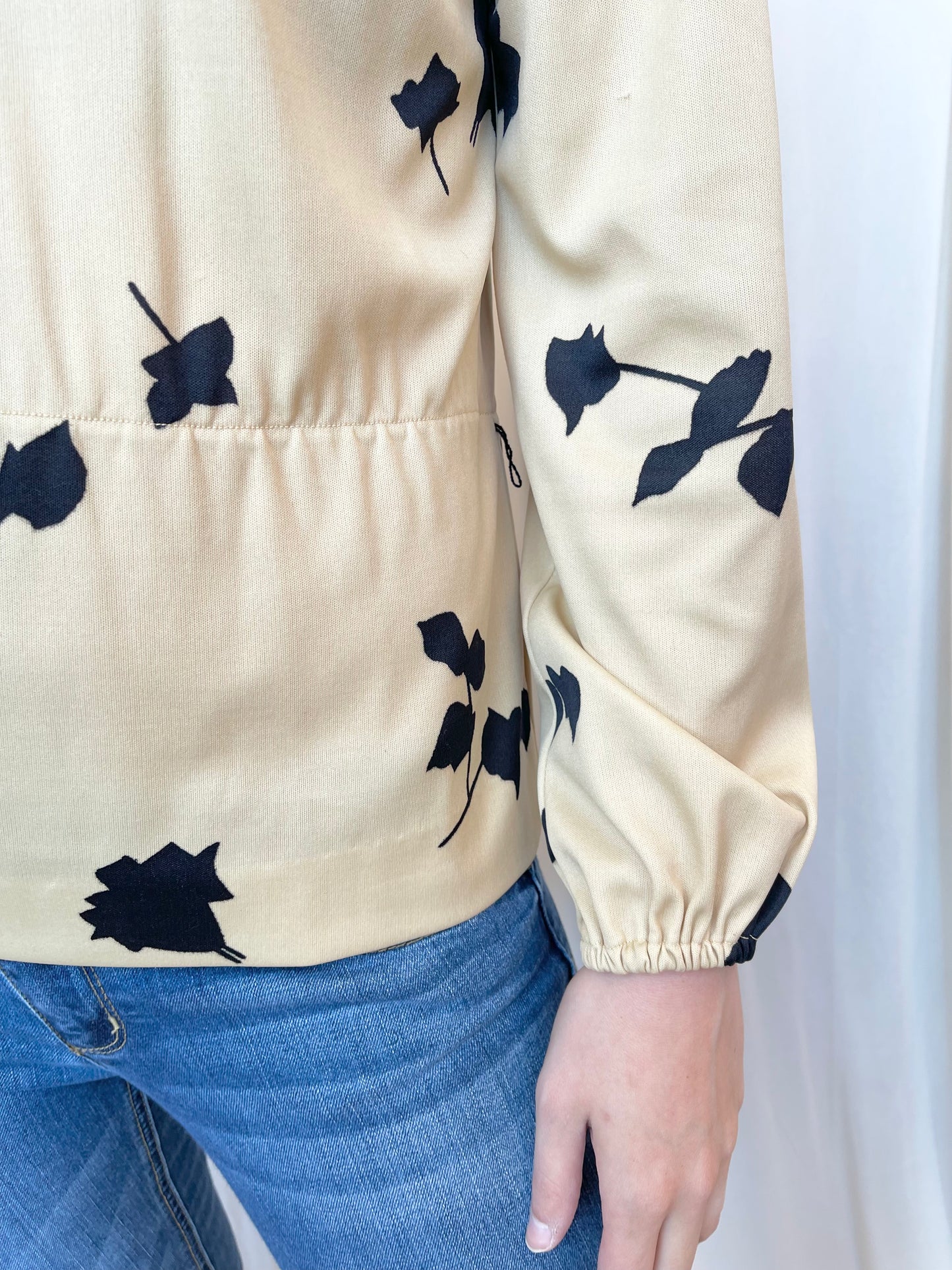 Tan Floral Peplum Blouse - Medium