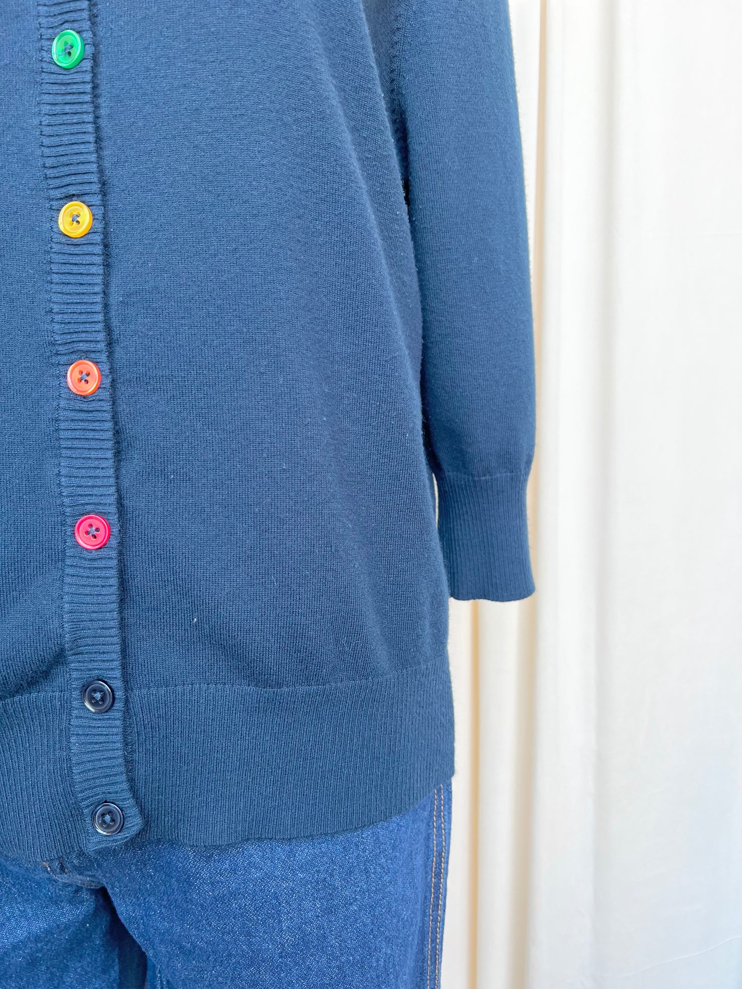 Navy Multicolor Button Cardigan - 2X-Large