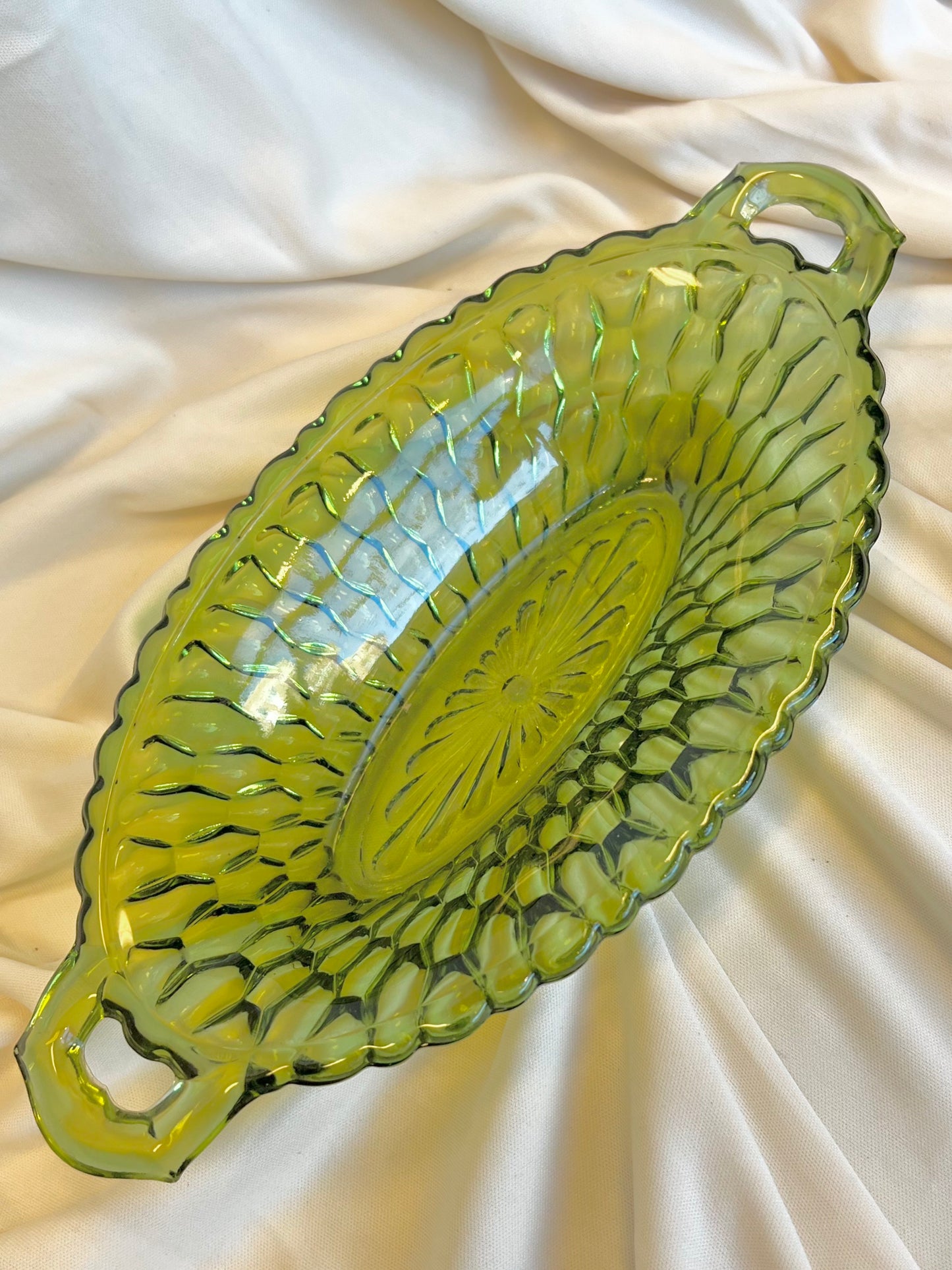 Green Crystal Bowl with Handles