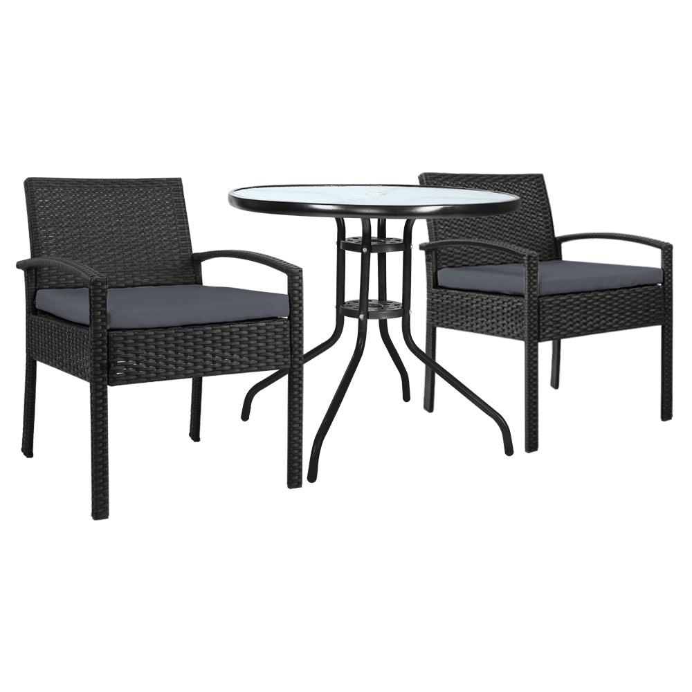 3 piece black wicker bistro set