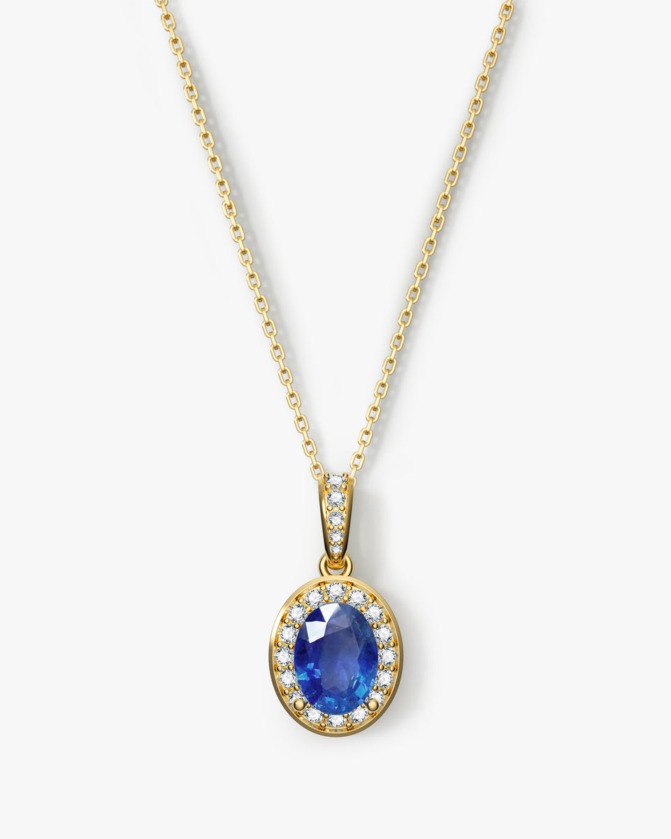 Classic Pave Setting Lab-Grown Blue Sapphire Necklace