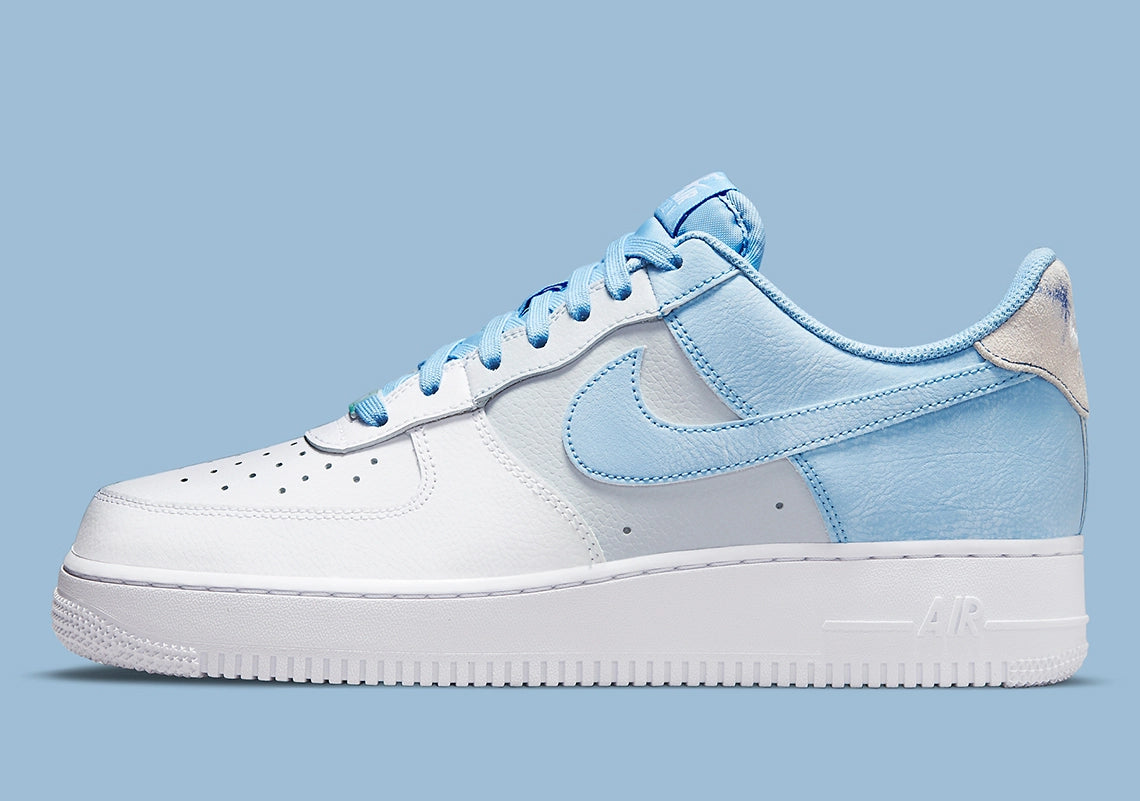 white air force ones with blue