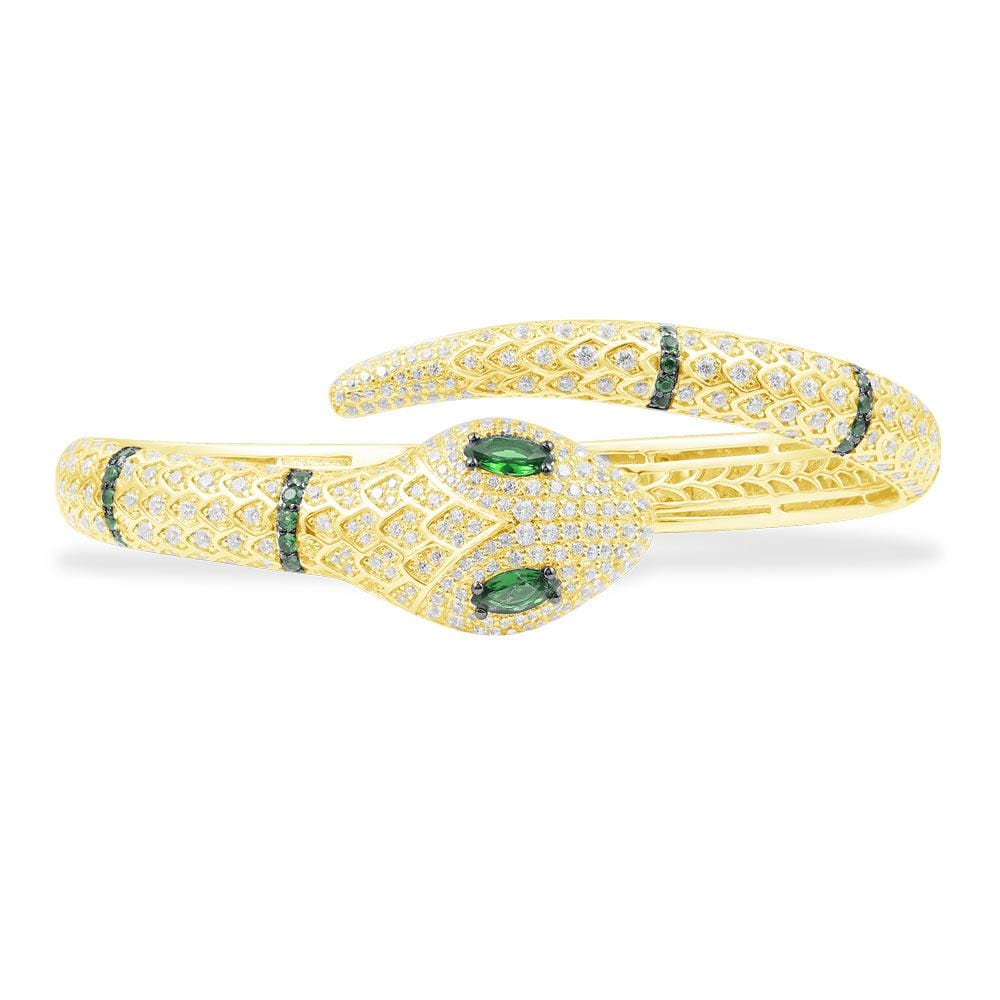 Bracelet Jonc Serpent avec Pierres Vertes - argent jaune