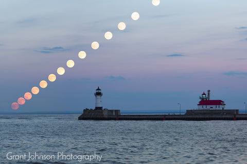 Full Moon Rising over LIghthouse by Grant Johnson Photography