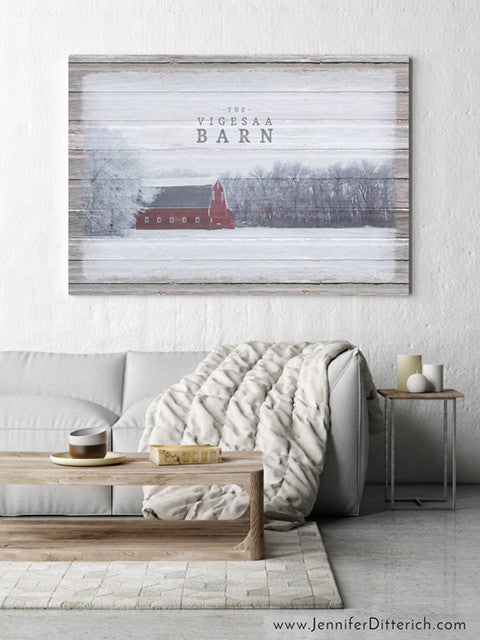 Winter Barn Custom Farm Canvas Print by Jennifer Ditterich Designs