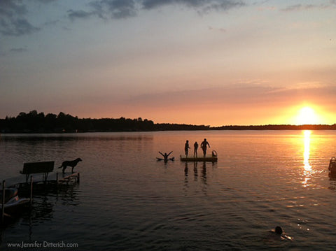 Lake Photo Grandchildren and Dog in Lake During Sunset Jennifer Ditterich Designs