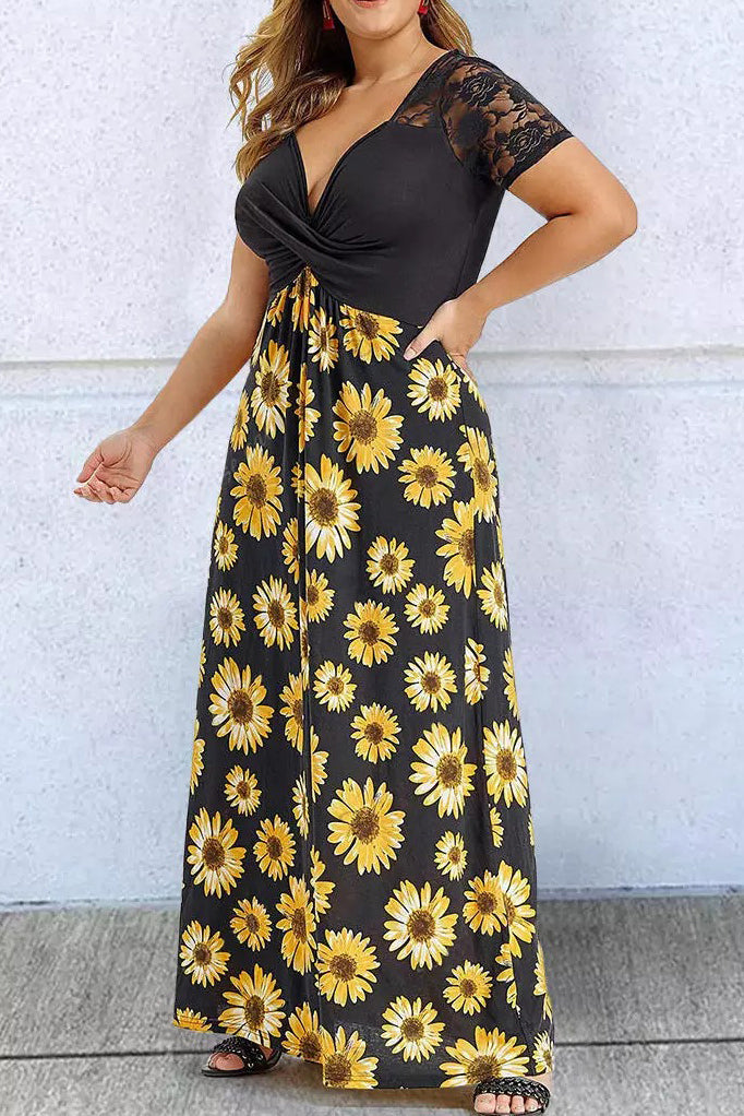 sjælden Tanke tone Plus size Sunflower Lace Twist Knot Maxi Dress – Ly Fashion by Shaddai