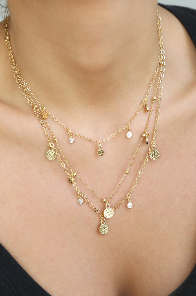 Crystal Detailed Triple Layer Necklace Ettika