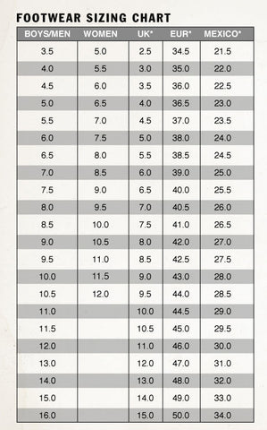 Vans Shoes Size Chart