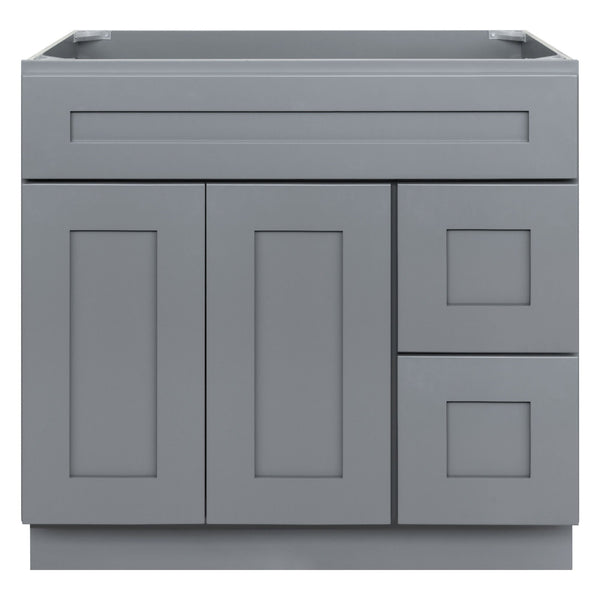 Vanity Sink Base Cabinet with Right Drawers 36 Inch Wide x 21 Inch Deep x 34 1/2 Inch High Colonial Gray Series
