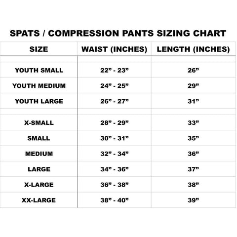 Spats / Compression Pants Sizing Chart | No Judges Needed