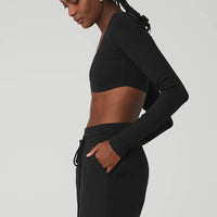 Ribbed Define Long Sleeve Bra - Black